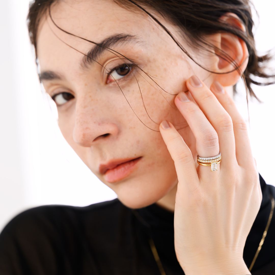 【AURÉON】1カラットダイヤモンドリング/エメラルドカット