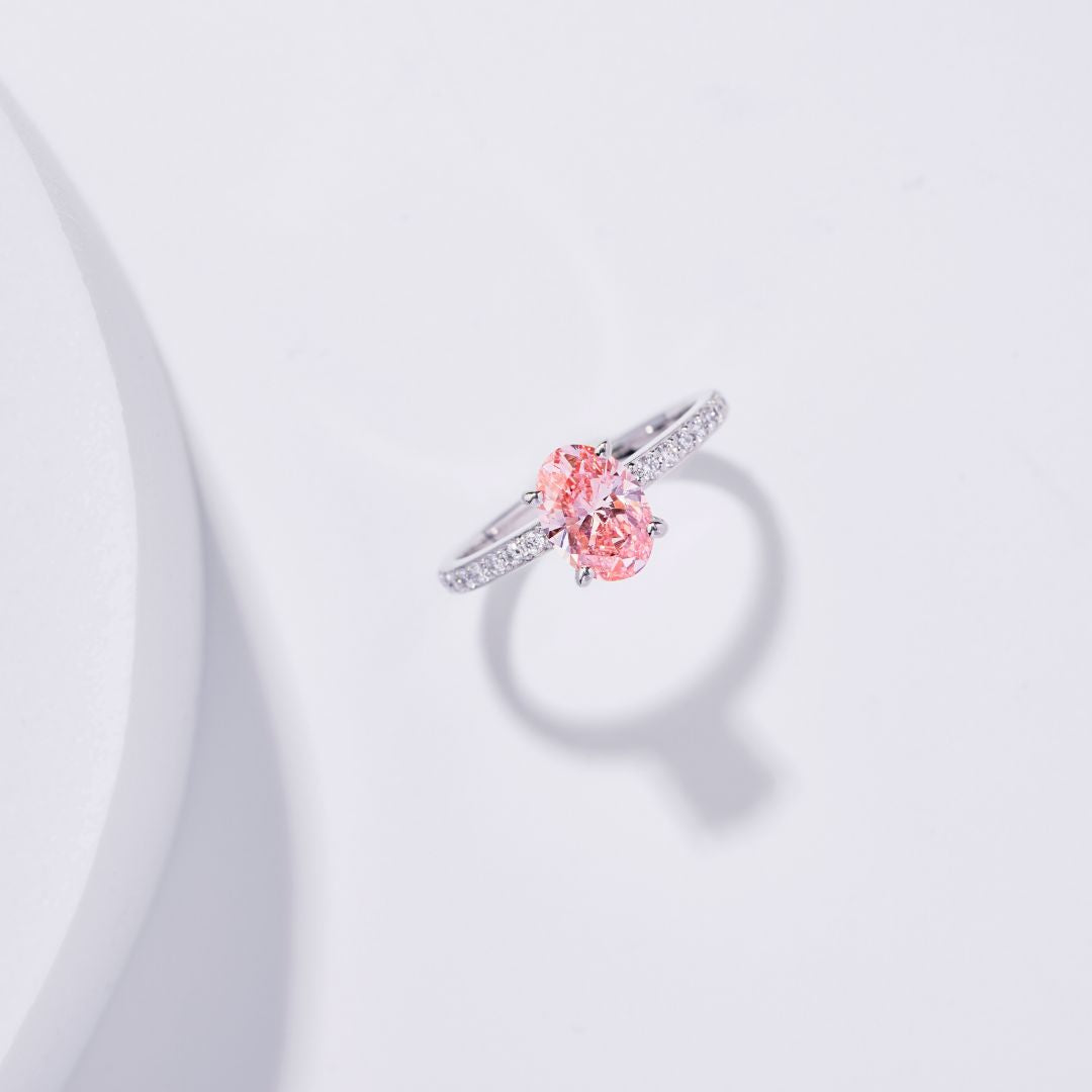 1カラット1ラインハーフエタニティリング/ピンクオーバル