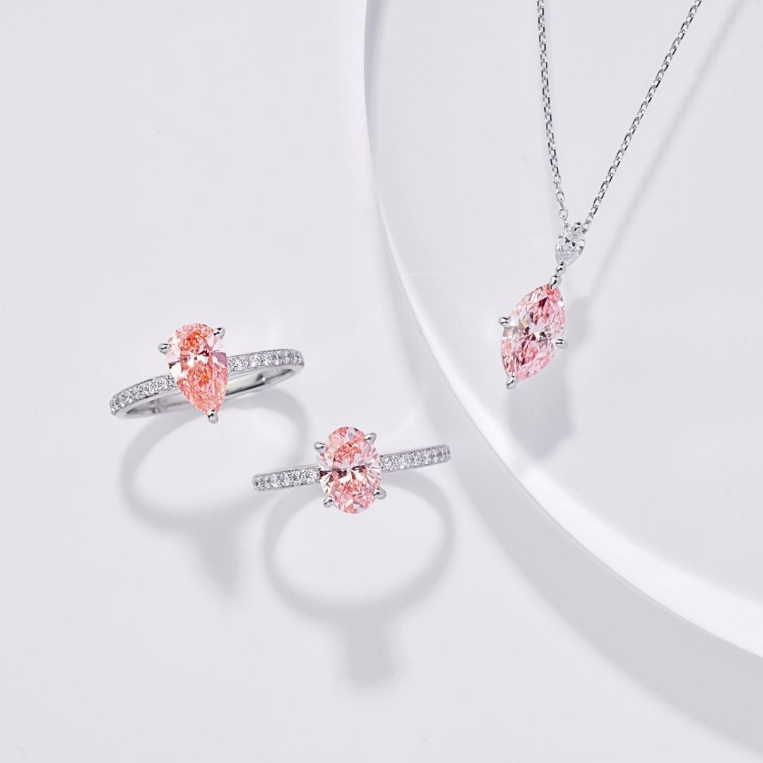 1カラット1ラインハーフエタニティリング/ピンクオーバル